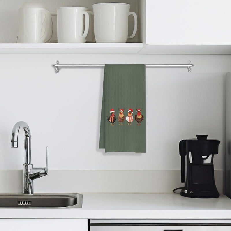 COWEB Chicken Christmas Kitchen Towels, Gifts for Chicken Lovers, Farmhouse Christmas Hen Rooster Holiday Decorative Dish Tea Hand Towels for Kitchen Bathroom, 16x24 Inches - Image 3